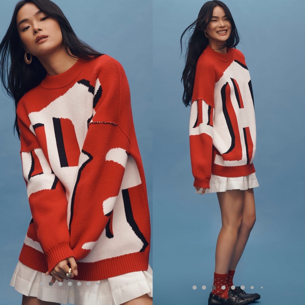 Anthropologie Maeve oversized graphic Monogram Sweater